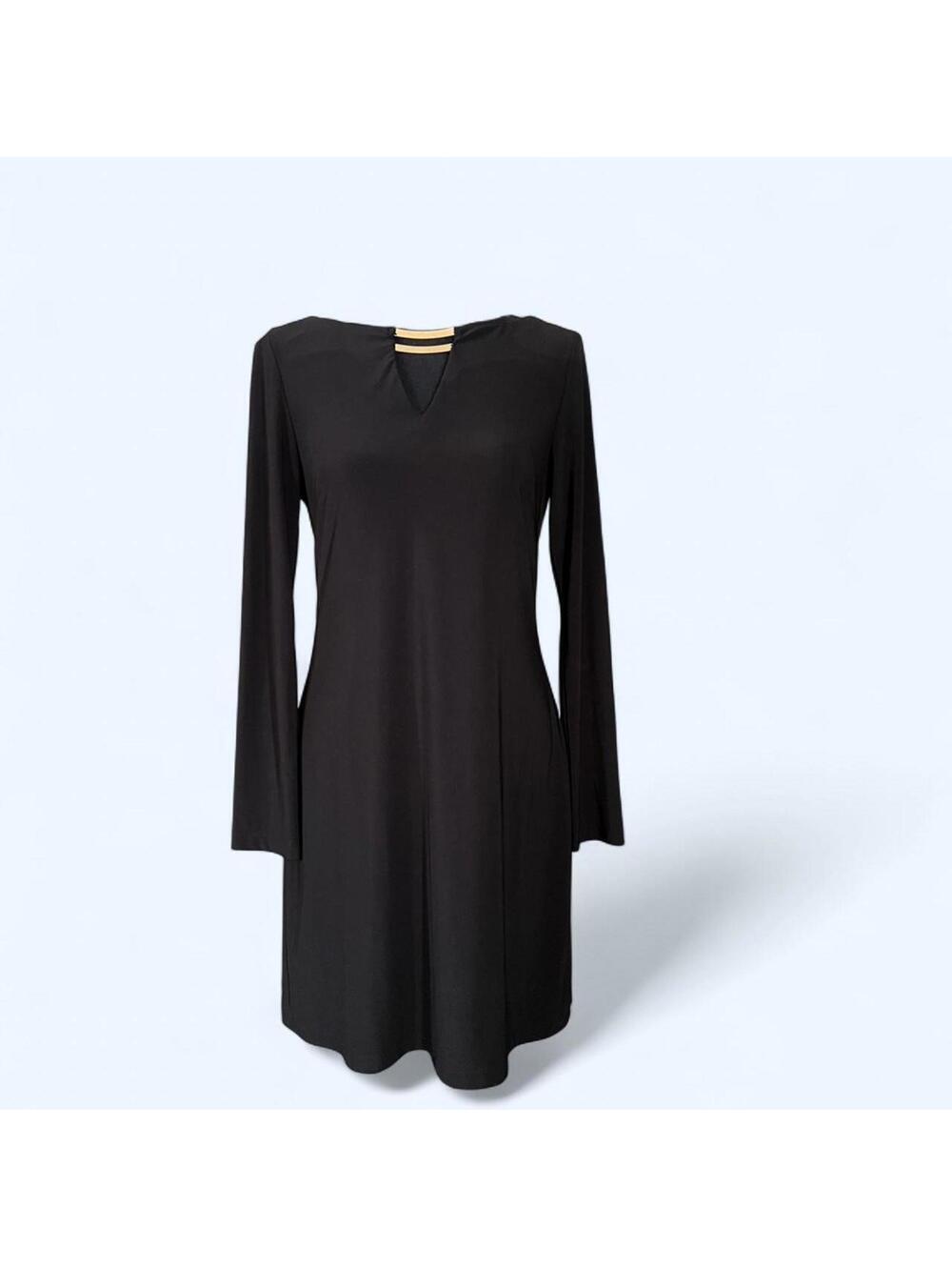 Vince Camuto black fit and flare dress long sleeve V neck classy Size 4 🖤